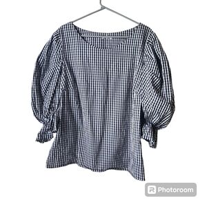 Soprano Black White Gingham Check 3/4 Puff Sleeve Blouse Sz. 3x